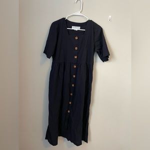 Vintage 90s Black Cotton Button-up Midi Dress, Pockets! Mark, Fore & Strike